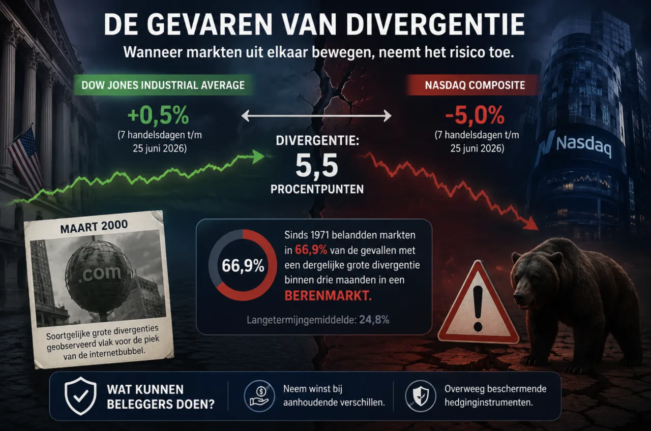 Marktanalyse divergentie Dow en Nasdaq