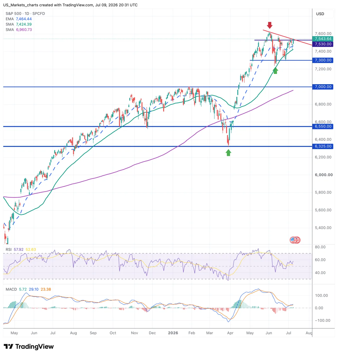 Daggrafiek S&P 500